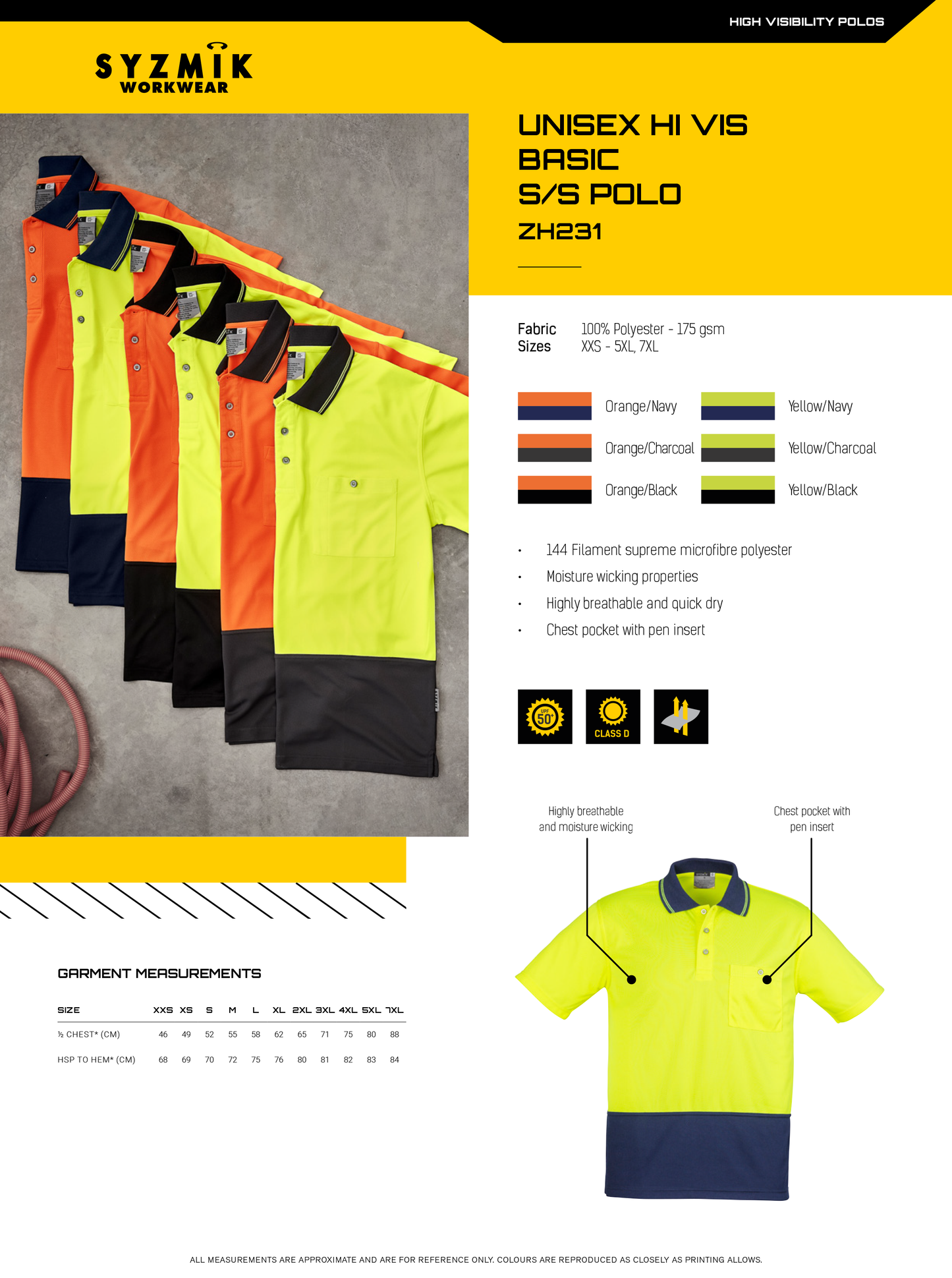 SYZMIK HI VIS BASIC SPLICED POLO S/S UNISEX