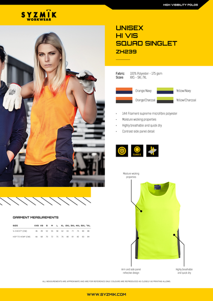 SYZMIK HI VIS SQUAD SINGLET UNISEX