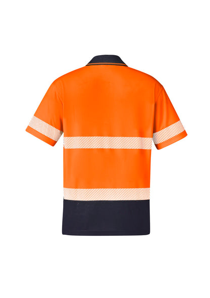 SYZMIK HI VIS SEGMENTED POLO HOOP TAPED ORANGE NAVY-UNISEX