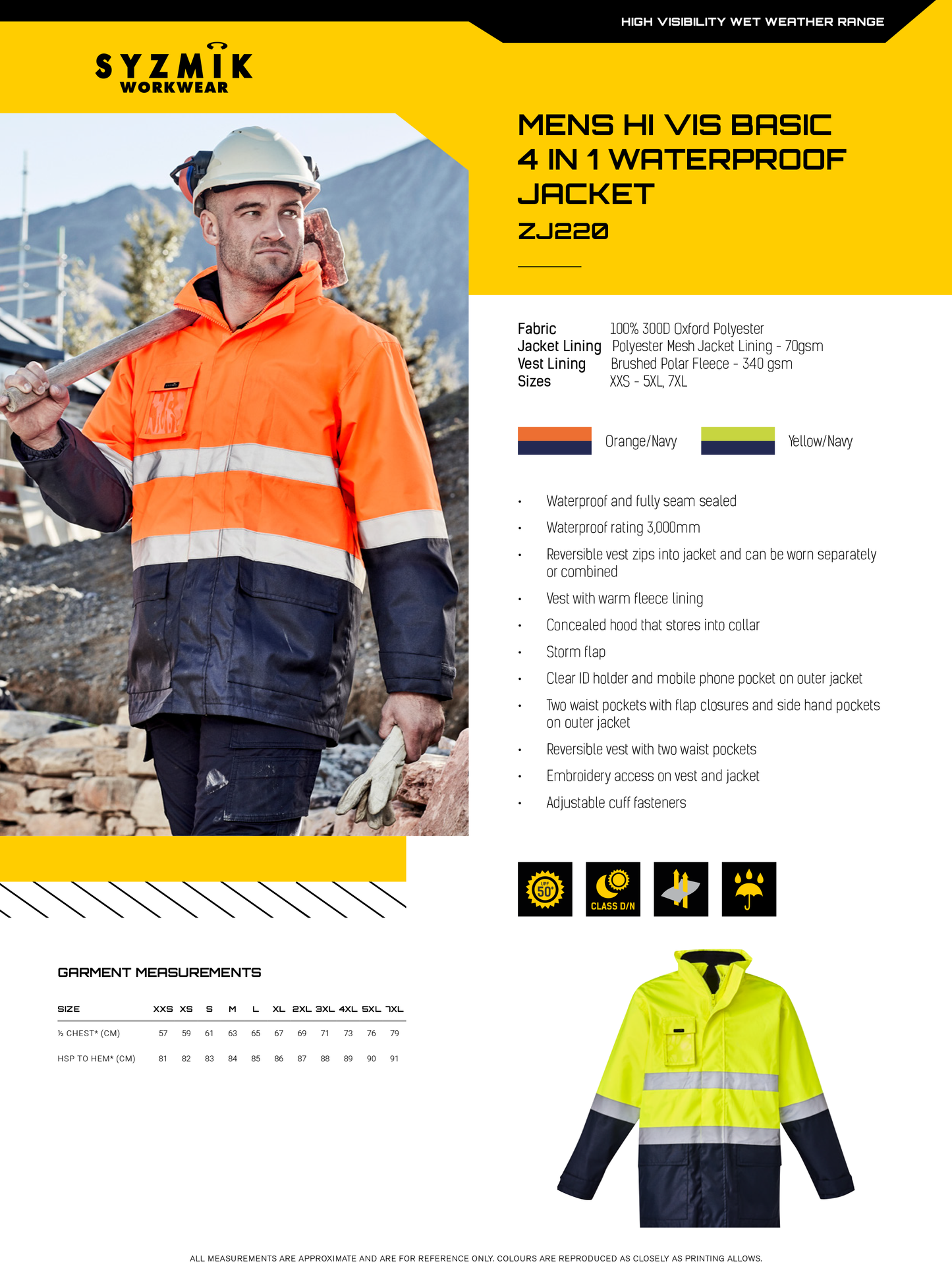 SYZMIK HI VIS BASIC 4 IN 1 WATERPROOF JACKET MENS