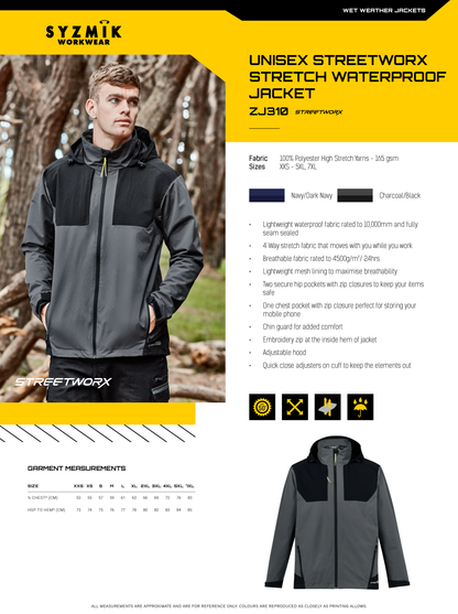 SYZMIK STREETWORX STRETCH WATERPROOF JACKET UNISEX