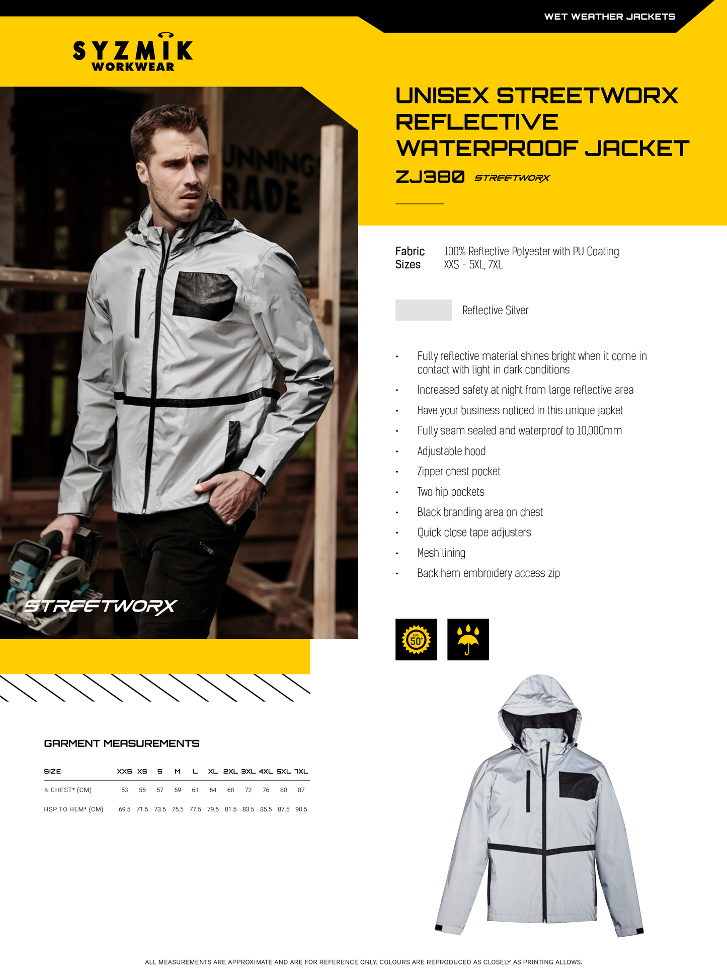 SYZMIK STREETWORX REFLECTIVE WATERPROOF JACKET SILVER-UNISEX