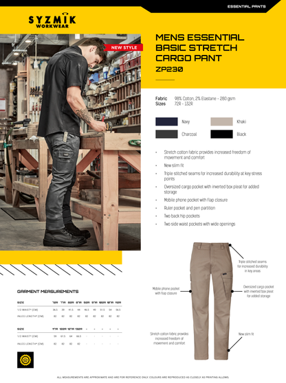 SYZMIK ESSENTIAL BASIC STRETCH CARGO PANT MENS