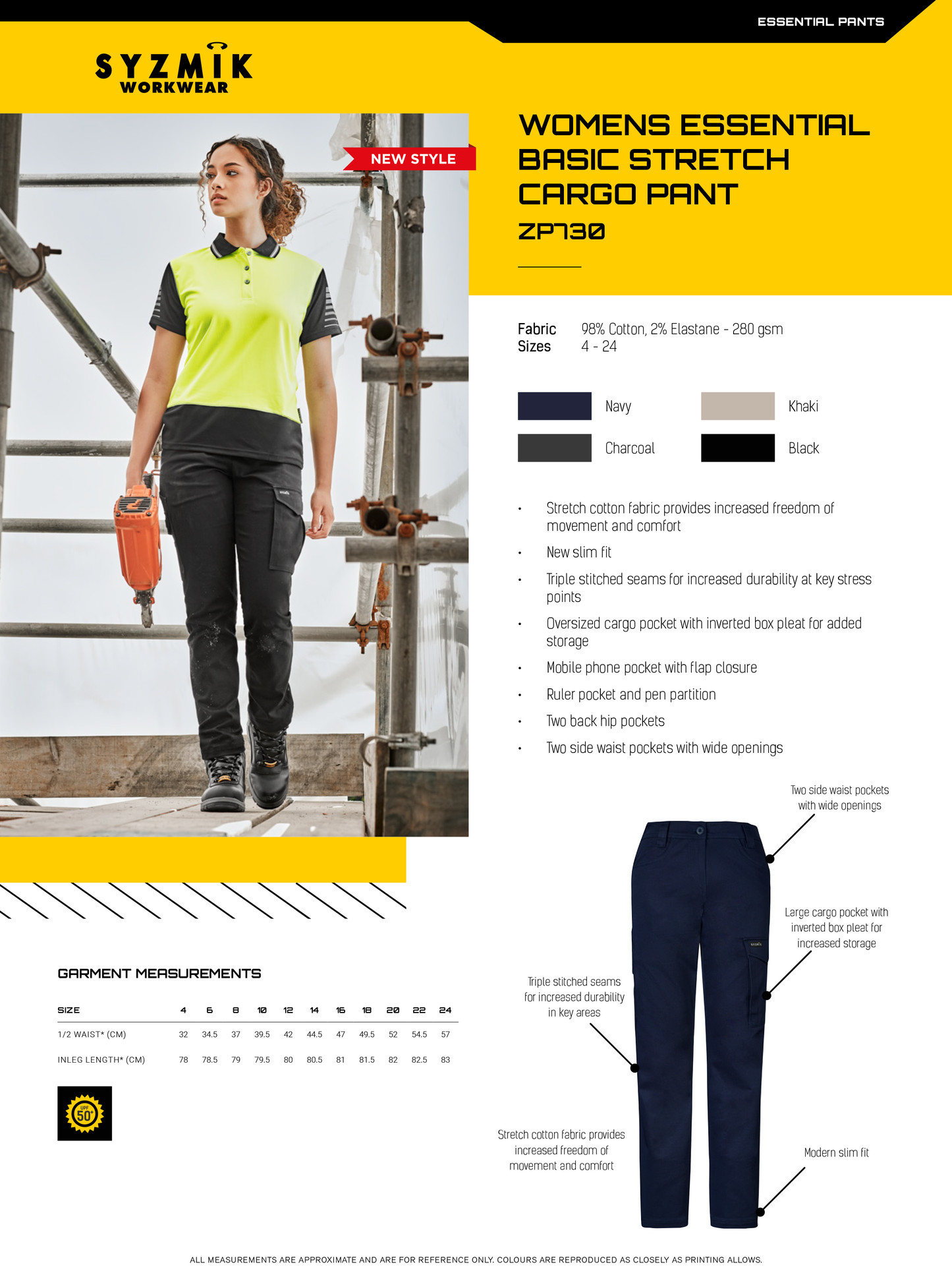 SYZMIK ESSENTIAL BASIC STRETCH CARGO PANT WOMENS