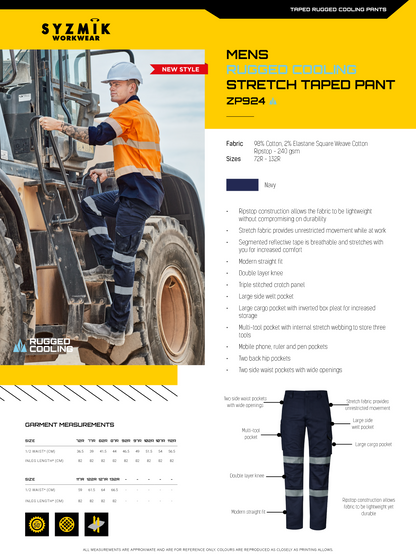 SYZMIK RUGGED COOLING STRETCH SEGMENTED TAPED PANT NAVY-MENS