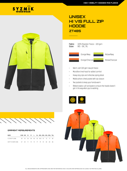 SYZMIK HI VIS FULL ZIP HOODIE UNISEX