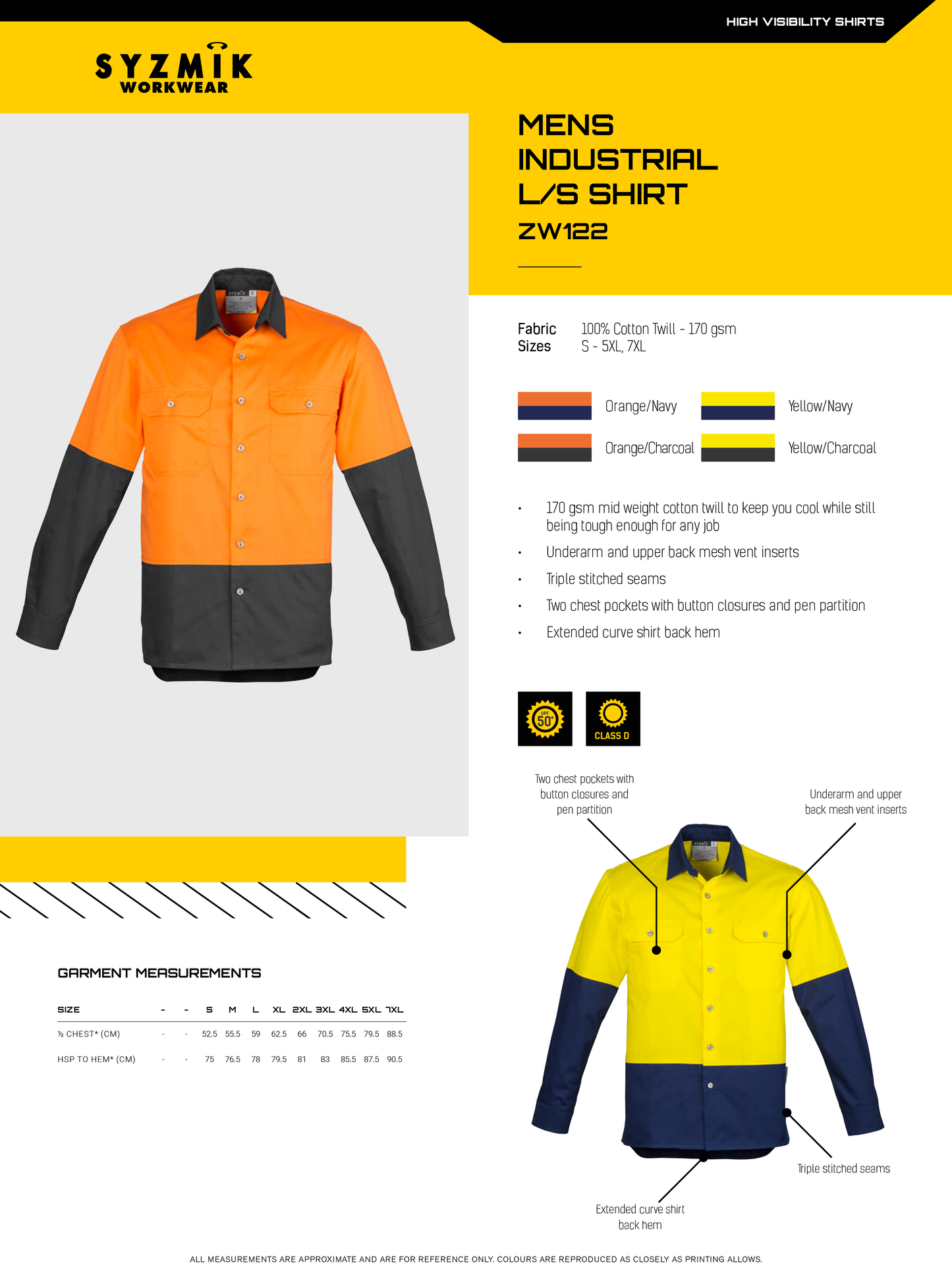 SYZMIK HI VIS SPLICED INDUSTRIAL SHIRT MENS