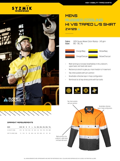 SYZMIK HI VIS RUGGED COOLING TAPED SPLICED LS SHIRT MENS