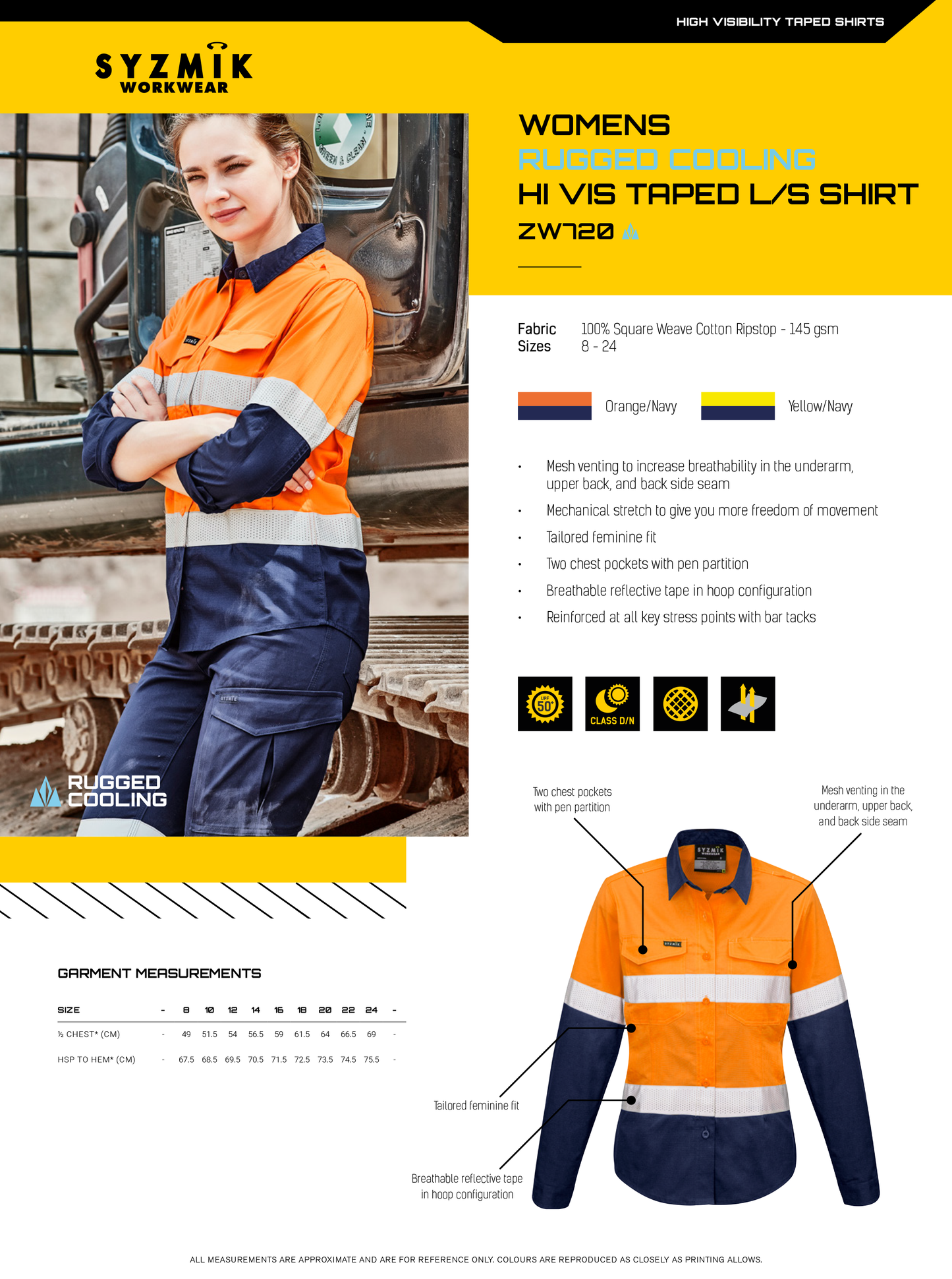 SYZMIK HI VIS RUGGED COOLING TAPED SPLICED SHIRT WOMENS