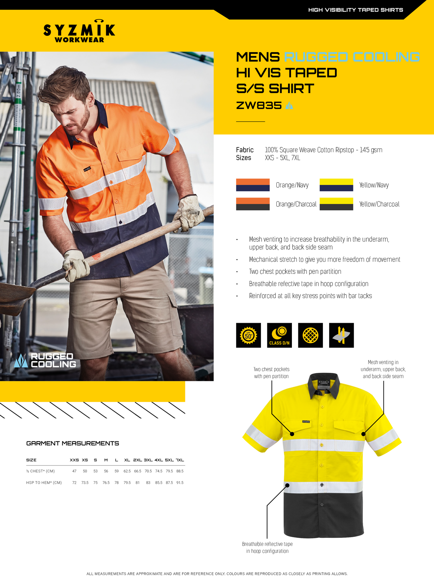 SYZMIK HI VIS RUGGED COOLING TAPED SPLICED SHIRT MENS