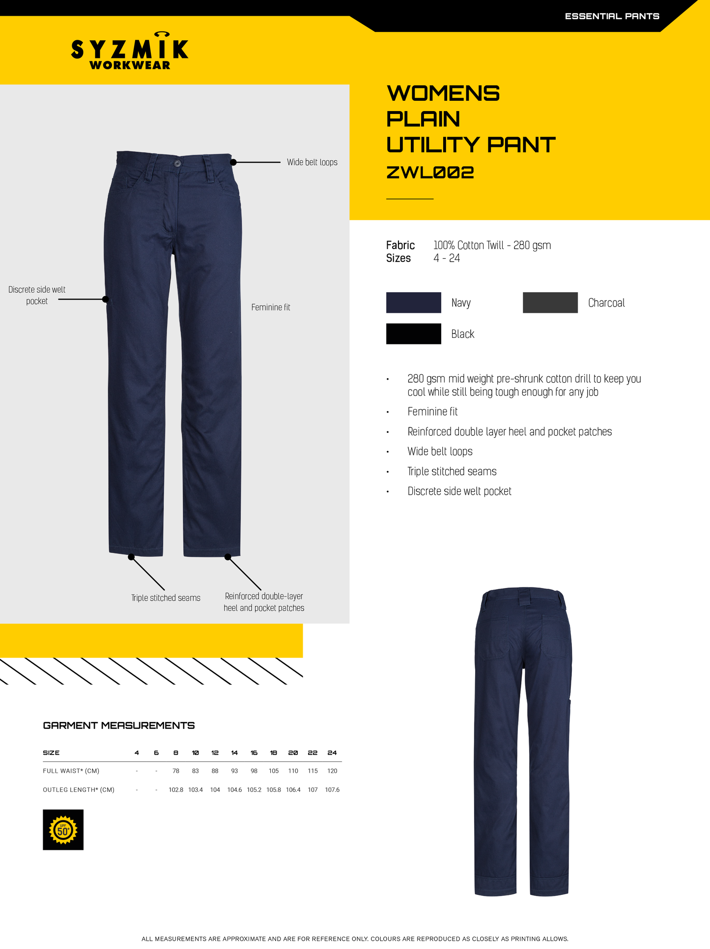 SYZMIK PLAIN UTILITY PANT WOMENS