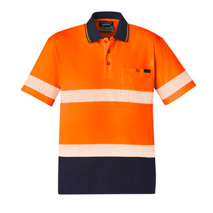 SYZMIK HI VIS SEGMENTED POLO HOOP TAPED ORANGE NAVY-UNISEX