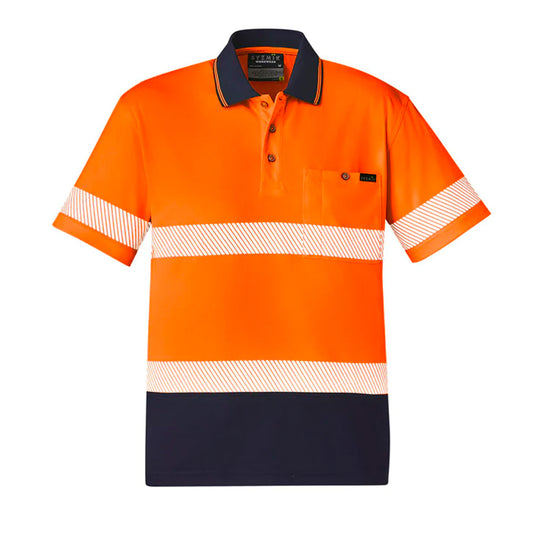 SYZMIK HI VIS SEGMENTED POLO HOOP TAPED ORANGE NAVY-UNISEX